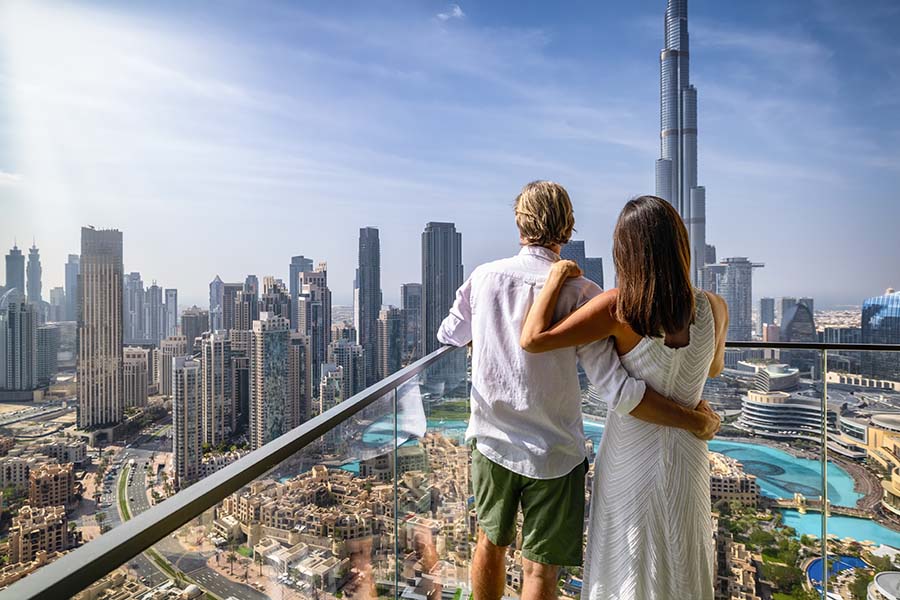 Couple enjoying the elevated view of the skyline